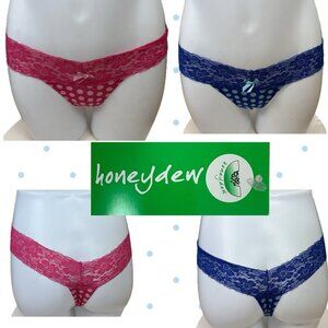 Honeydew Intimates M/L Pink-Blue Polka-Dot Lace Bow Waist Thong Panties-Set of 3